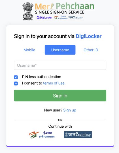 DigiLocker sign-in via username